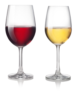 Ein gefülltes Rot- und Weissweinglas